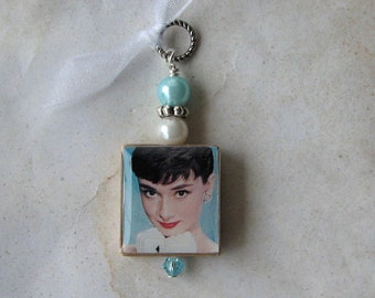 Audrey Hepburn Altered Art Charm Pendant