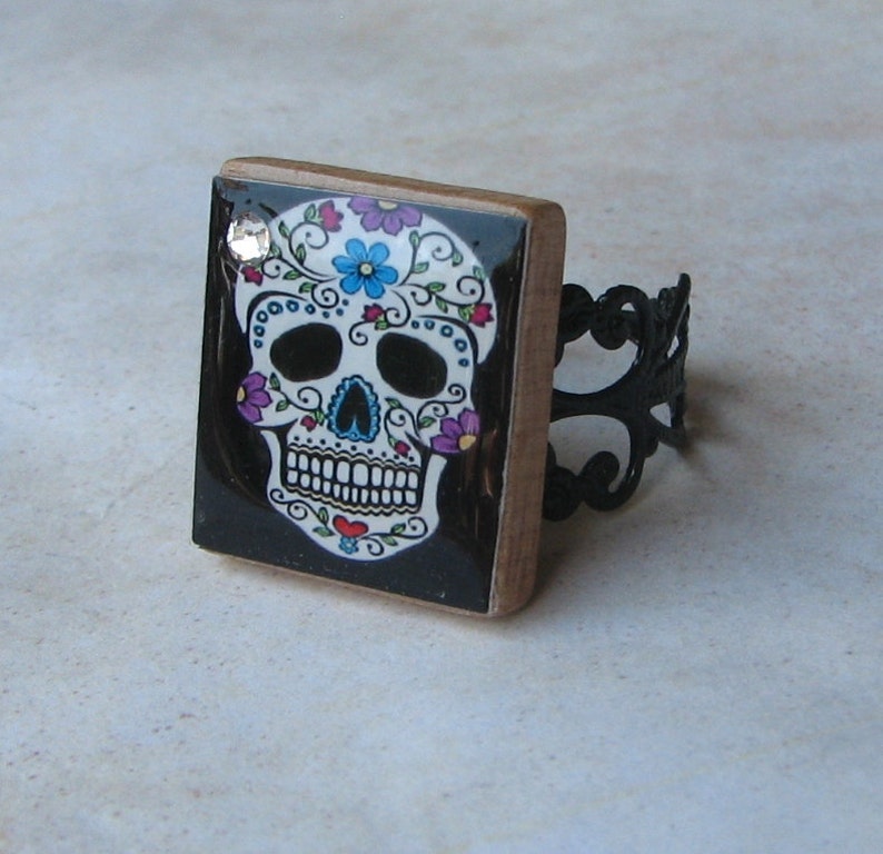 Day of the Dead Sugar Skull Swarovski Ring image 1