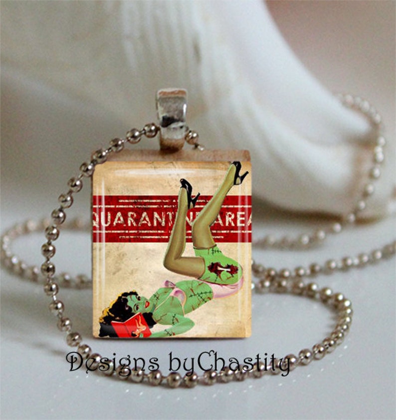 Zombie Spooky Pinup Girl Scrabble Charm Necklace Etsy