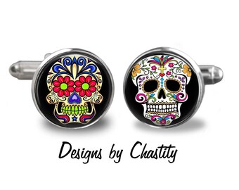 Day of the Dead Cufflinks - Sugar Skulls - dia de los muertos - Mix and Match