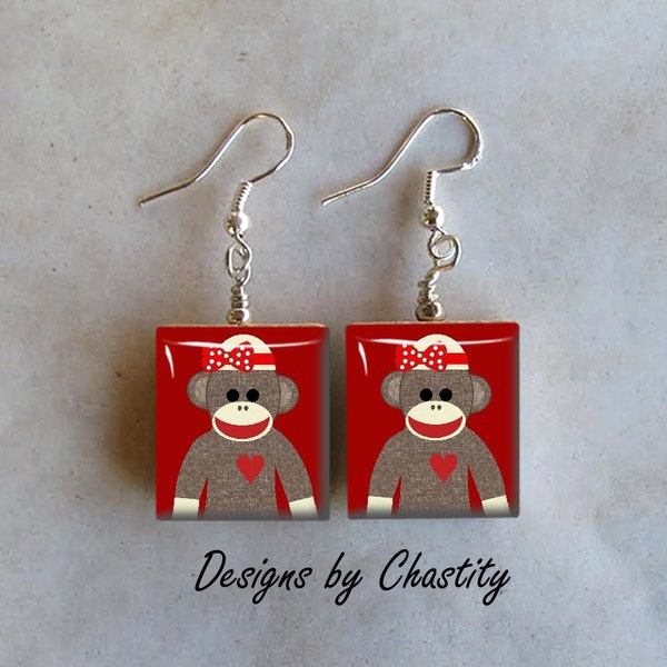 Sock Monkey Girlie Earrings - Really Girlie Sockmonkey