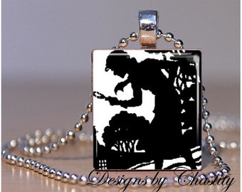 Nancy Drew Silhouette Scrabble Necklace