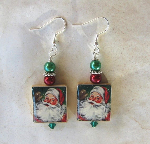 Jolly Santa Claus Earrings, Vintage Santa Holiday Fun
