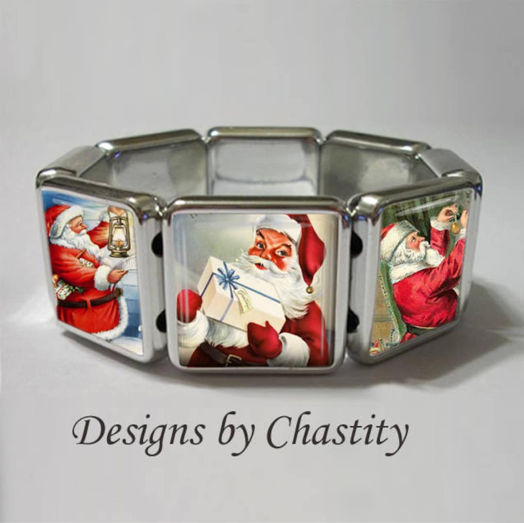 Stretch Santa Santa Claus Stretch Bracelet Vintage Altered Art Christmas - Etsy