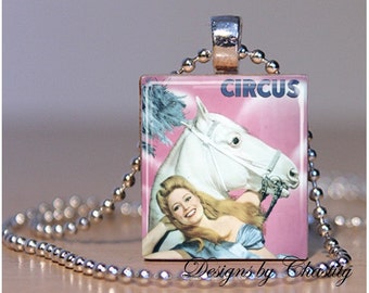 Showgirl & White Horse Scrabble Charm Necklace