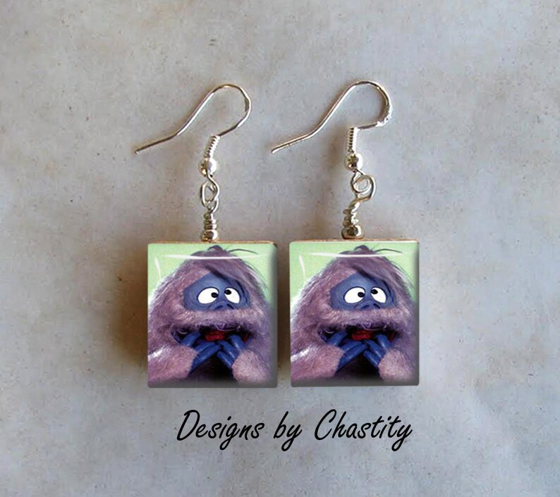 Bumble The Abominable Snow Monster Scrabble Earrings 