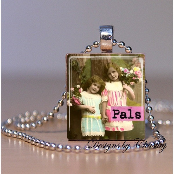 Girl "Pals"  Scrabble Pendant Necklace