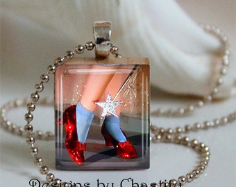 Dorothy's Ruby Red Slippers Scrabble Charm Necklace