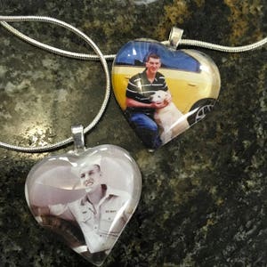 Custom Heart Photo Necklace Pet Memory Charm Glass Art Tile Pendant Silver Snake Chain Included image 2