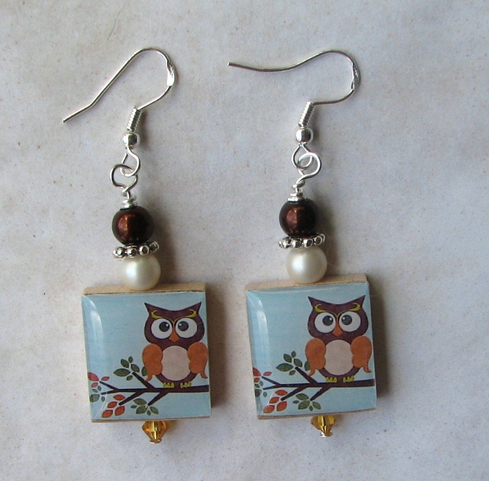 Owl on a Branch Autumn Charm Earrings