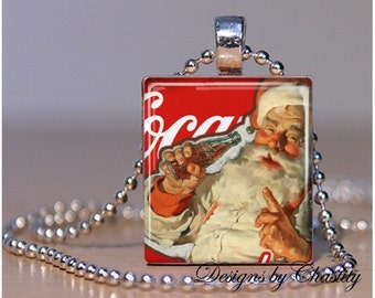 Coke Cola Santa Scrabble Charm Necklace