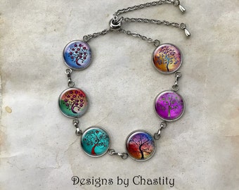 Abstract Swirl Tree Altered Art Image Charm Bracelet