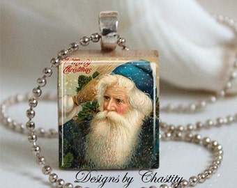 Vintage St. Nicholas Christmas Scrabble Charm Necklace