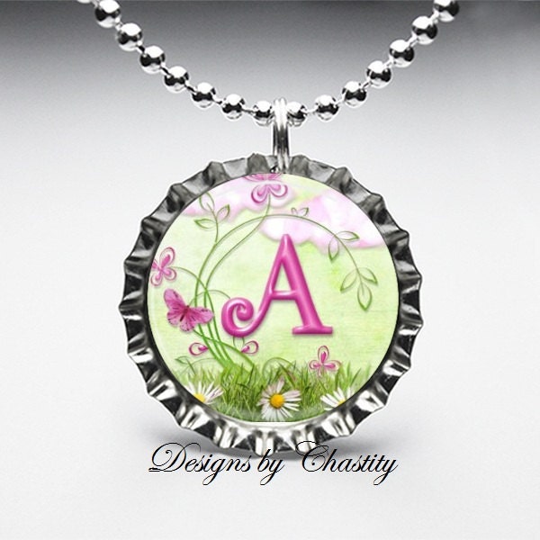 Personalized Daisy Butterfly Swirls Bottle Cap Charm Necklace