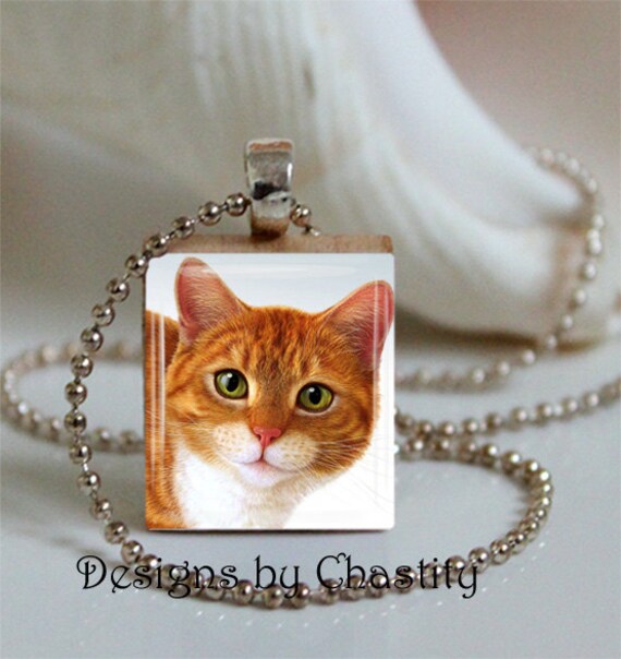 Chat Orange Scrabble Collier Chaine Incluse Etsy