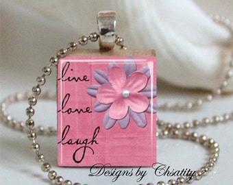 Live Laugh Love Pink Scrabble Charm Necklace