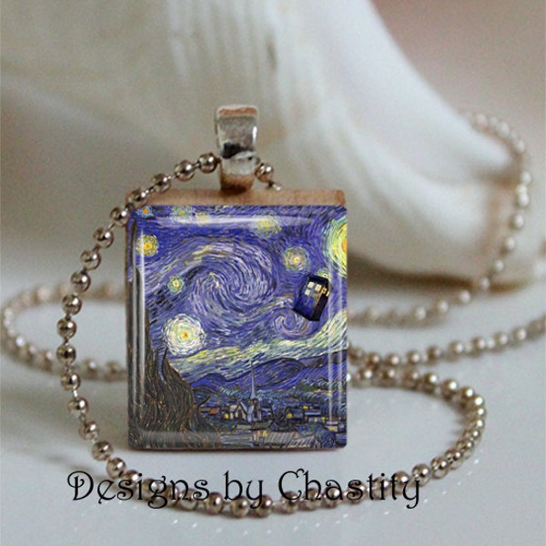 Doctor Who Starry Night Scrabble Necklace - Van Gogh