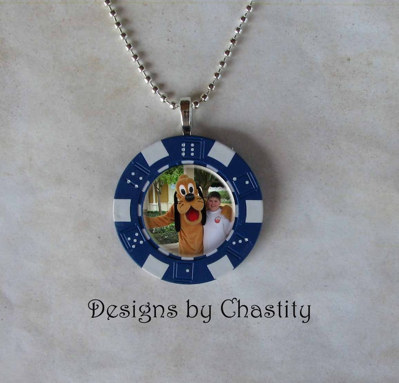 Custom Photo Poker Chip Necklace or Keychain Blue Etsy