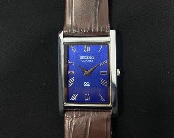 Vintage Seiko Slim Rare Blau Quarz Herren Armbanduhr - KOSTENLOSER VERSAND
