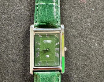Zielony, zabytkowy zegarek kwarcowy Seiko Slim dla mężczyzn – DARMOWA WYSYŁKA