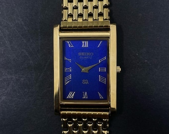 Seltene Blaues Zifferblatt Vintage Seiko Schlanke Herrenarmbanduhr - KOSTENLOSER VERSAND
