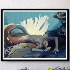 Shadowy Deep III, Mermaid Print of Original Oil Painting, Fantasy Fine Art Home Wall Decor image 1