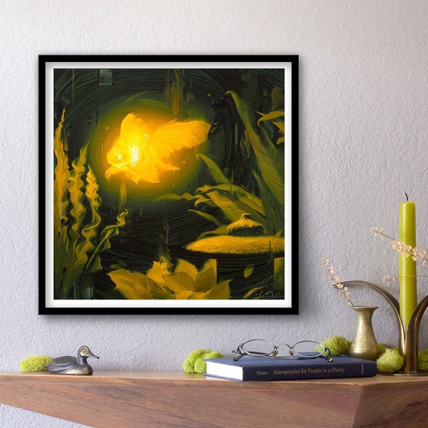 Bioluminescence - Goldfish - Print of Original Oil Painting, Glowing Light Fish, Animal Fine Art, Home Wall Decor