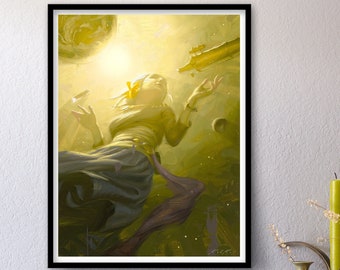 Nullius In Verba - Print of Original Oil Painting, Space Art, Transcendent Woman Astronaut Allegory Fine Home Wall Decor