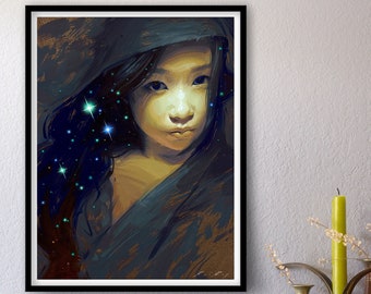 Allegory of Nature - Print of Original Oil Painting, Space Art, Allegorical Woman Astronaut Fine Home Wall Decor