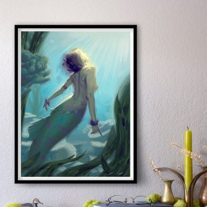 Émerveillement, sirène - impression de peinture à l&#39;huile originale, art fantastique, décoration murale figurative fine art
