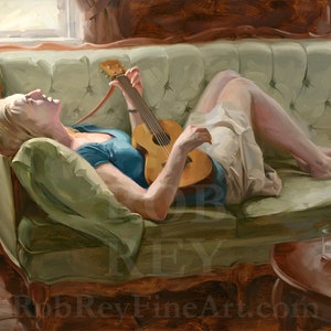 Ukulele Girl Print of Original Oil Figure Painting, Figurative Art, Transcendent Feeling Music Emotion, Fine Home Wall Decor image 2