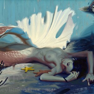 Shadowy Deep III, Mermaid Print of Original Oil Painting, Fantasy Fine Art Home Wall Decor image 2