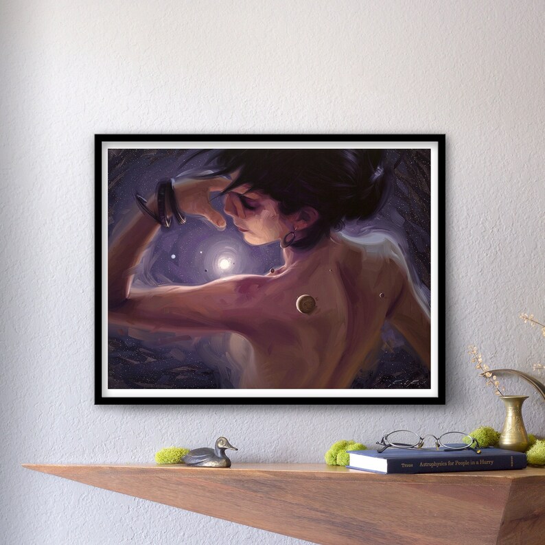 Heliosphere Print of Original Oil Figure Painting, Outer Space Art, Visionary Astronaut Fantasy Fine Home Wall Decor image 1