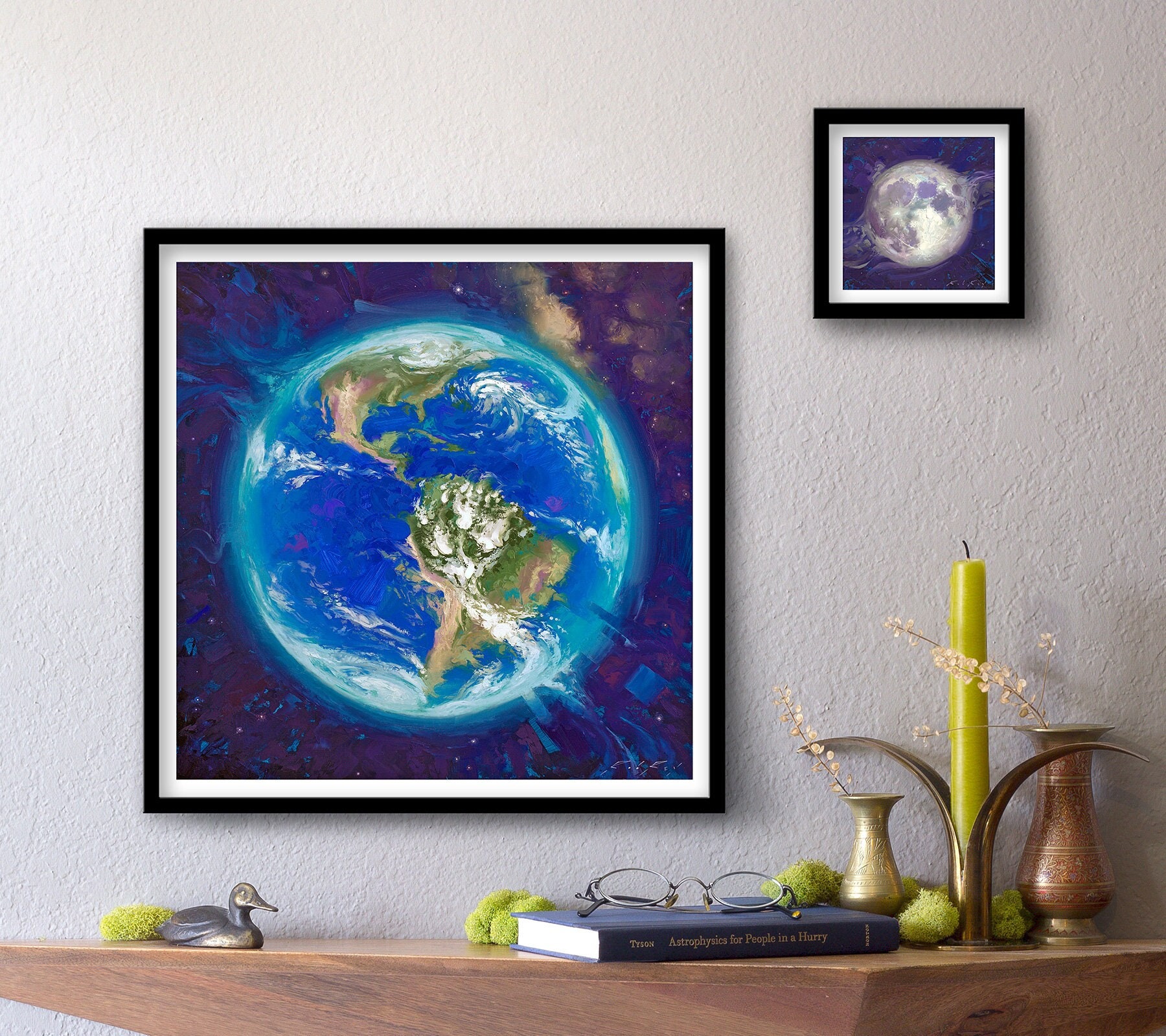 絵画 Earth Overview Effect - Earth and Moon to Scale - Prints of Original Oil