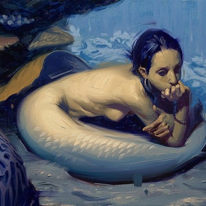 Shadowy Deep II, Mermaid Print of Original Oil Painting, Fantasy Fine Art Home Wall Decor image 2