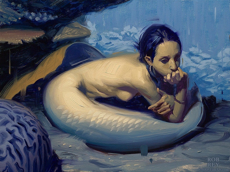 Shadowy Deep II, Mermaid Print of Original Oil Painting, Fantasy Fine Art Home Wall Decor image 2