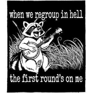 When We Regroup In Hell Raccoon Folk Punk Back Patch DIY Community Metal Crust Doom Canvas Patch for Battle Vest Jacket Backpack