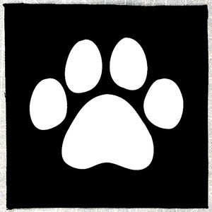 May include: A white paw print on a black background.