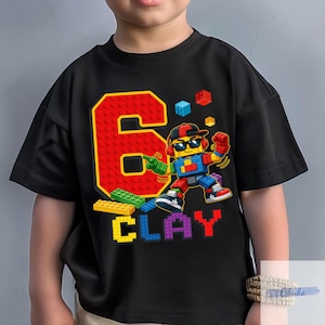 Building Brick Birthday Shirt, Personalized Name Age Tee, Kids Party Outfit