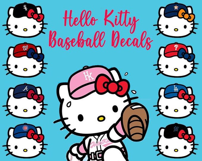 Featured listing image: Choose Your Favorite Team!! Custom "Baseball Kawaii Kitty" Vinyl Decals. 4 Inches X 5 Inches. Super Cute!!