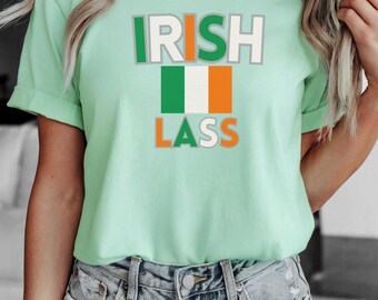 Irish Lass Unisex Tee, St Patricks Day Shirt, Funny Graphic Tee, Green Clover Shirt, Irish Pride Shirt, Ireland Gift, drinking t-shirt