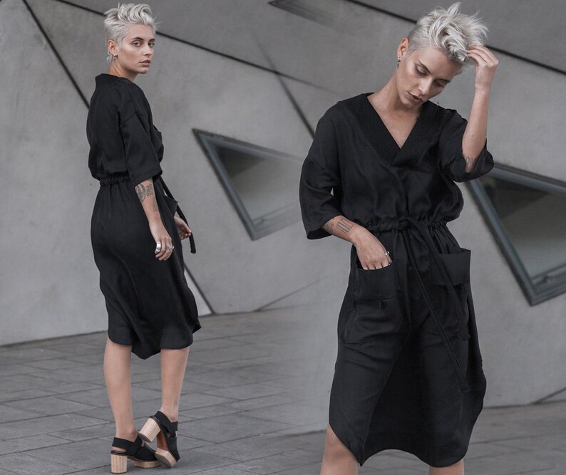 black silk kimono dress