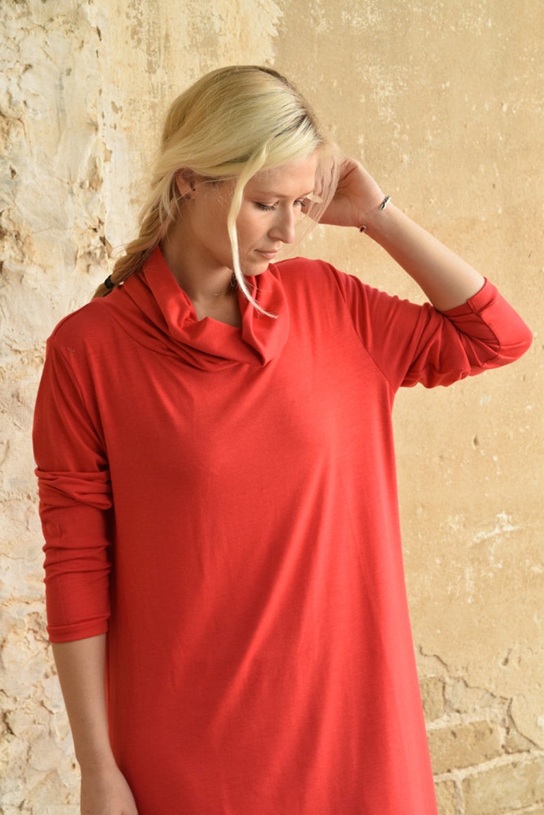 Sweatshirt Dress In Red Color With Long Sleeves Available In Plus Size Fashion