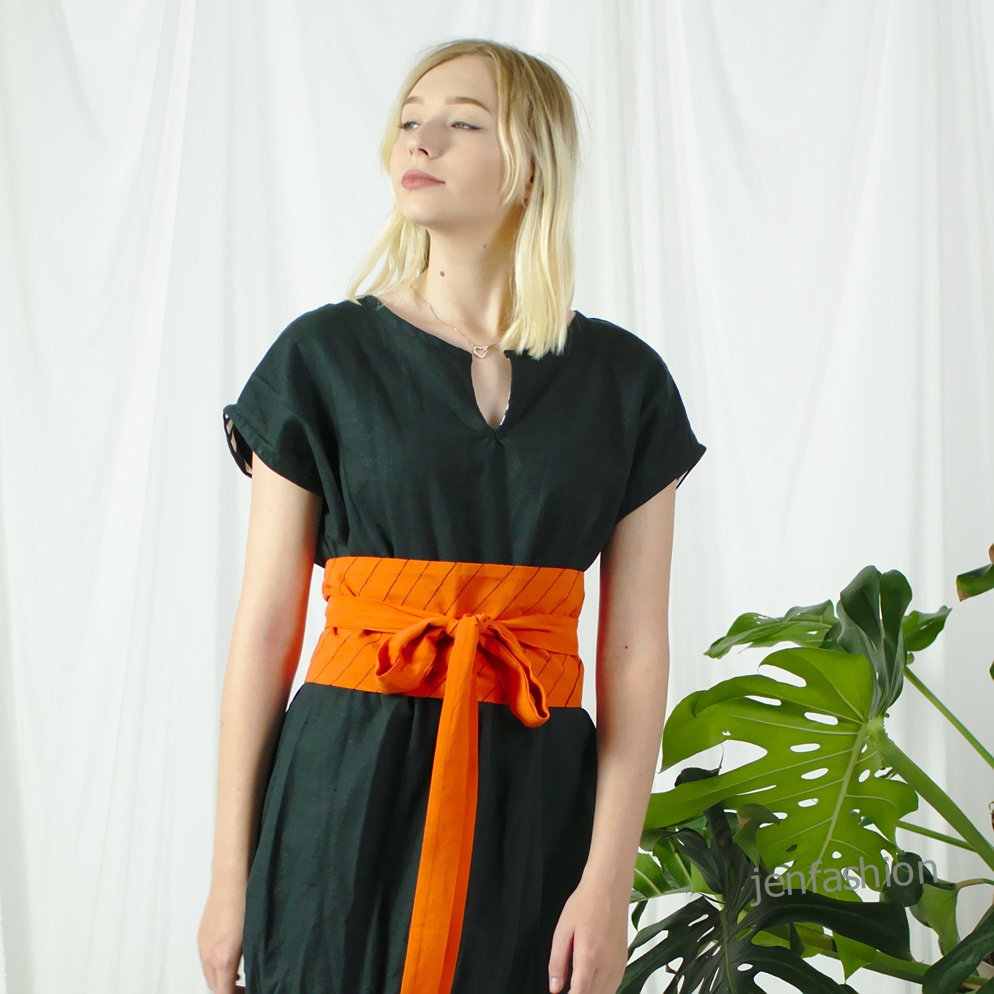 Orange Linen Belt Linen Obi Belt Wrap 