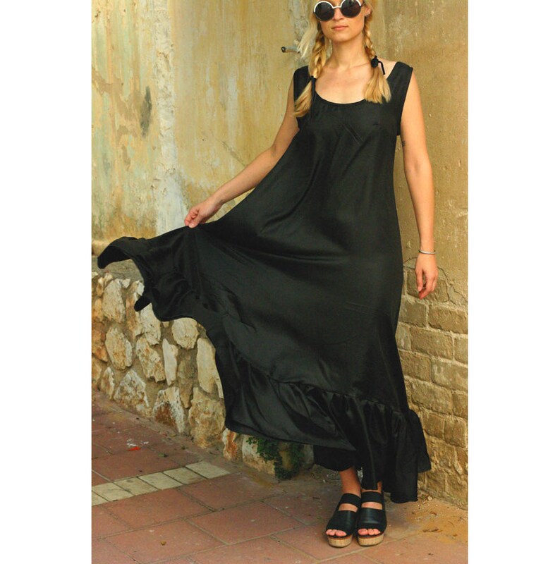Kaftan Dress Bohemian Clothing Black Caftan Dress Tank Dress Maxi Dress Abaya Dress Womens Black Dress Silk Dress Long Maxi Dress