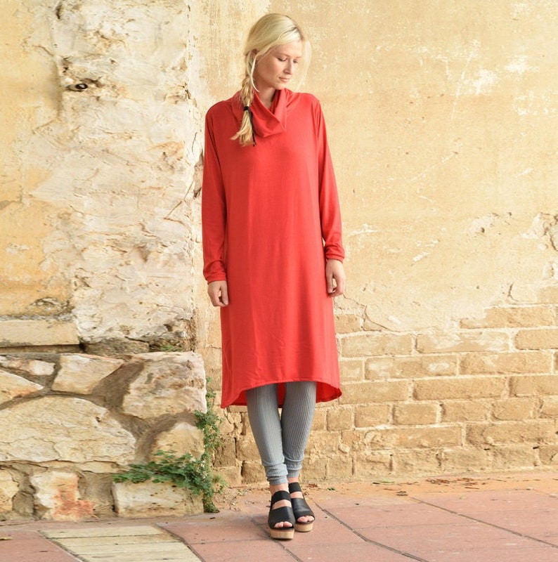 Sweatshirt Dress In Red Color With Long Sleeves Available In Plus Size Fashion