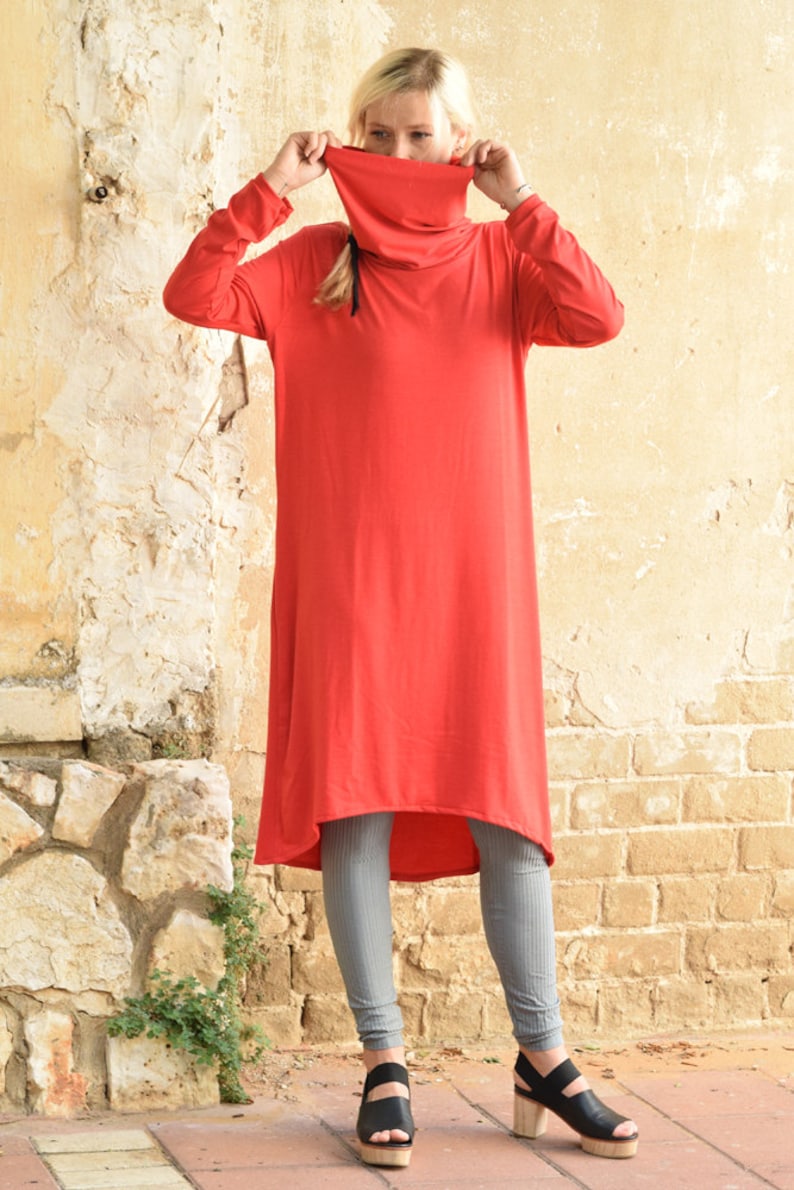Sweatshirt Dress In Red Color With Long Sleeves Available In Plus Size Fashion