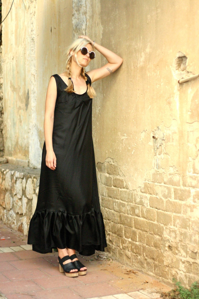 Kaftan Dress Bohemian Clothing Black Caftan Dress Tank Dress Maxi Dress Abaya Dress Womens Black Dress Silk Dress Long Maxi Dress