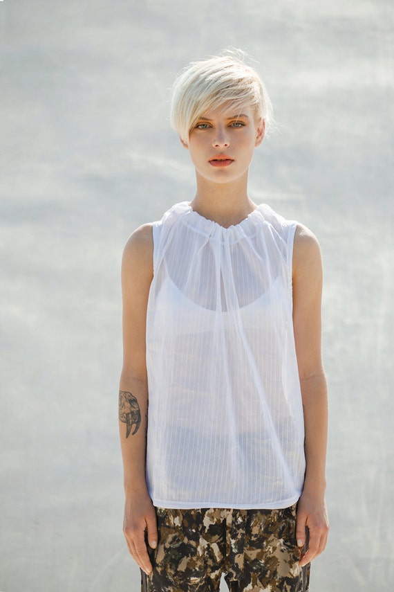 White Top Summer Top Sheer Top See 