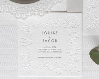 Bloom Save The Date , Letterpress Botanical Wedding Stationery